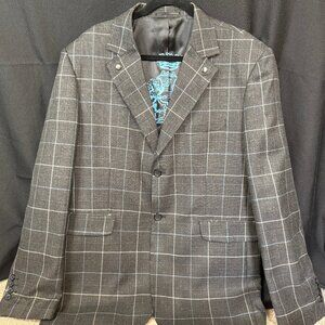 7 Diamonds | Grey Windowpane Plaid Blazer/Sport Coat;  Mens XXL; Wool Blend